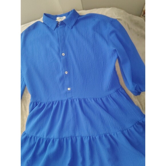 Dkny Dresses & Skirts - DKNY  Royal Blue Collared Button Midi Shirt Dress Long Sleeve Women's